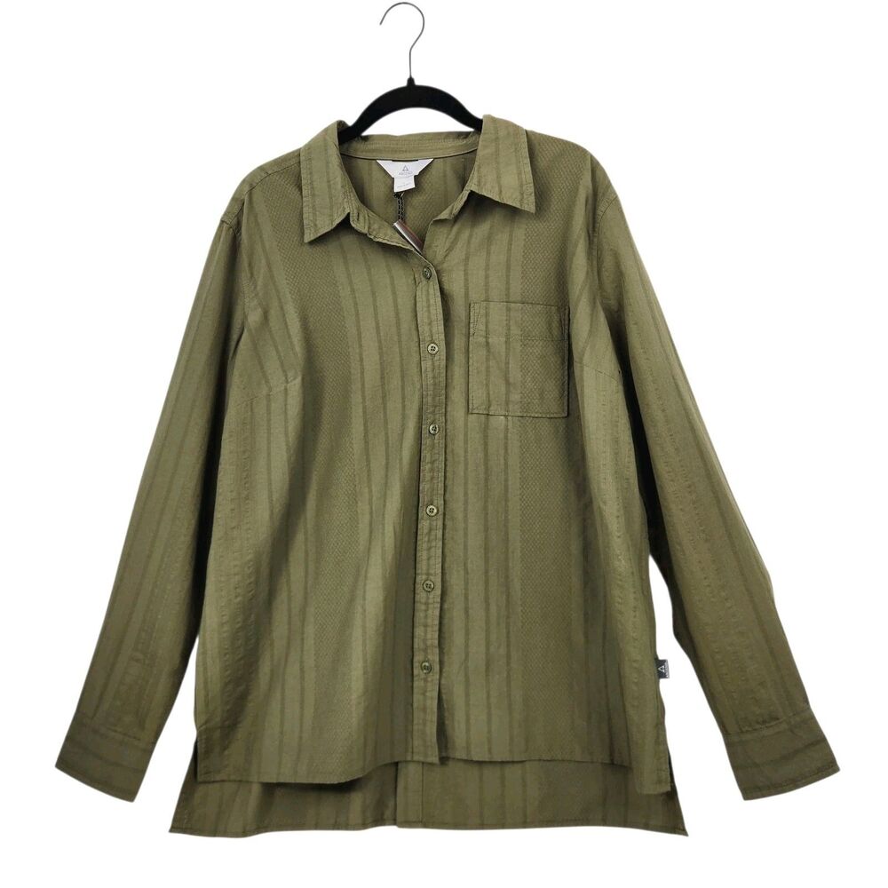 Ascend Women's Cotton Shirt Large Textured Olive Outdoors Rugged Trail Hiking